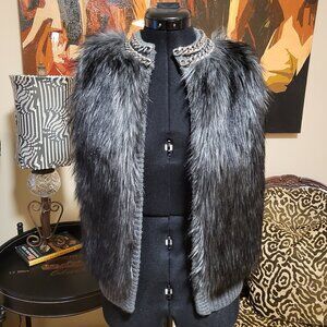 Michael Kors Gray Faux Fur Vest with Silver Chains